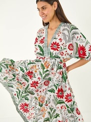 Roman Grey Floral Tiered Boho Dress - Image 1 of 5