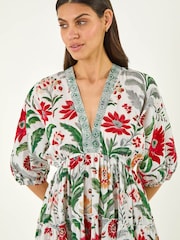 Roman Grey Floral Tiered Boho Dress - Image 4 of 5