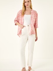 Roman Pink Floral Print V-Neck Button Blouse - Image 2 of 5
