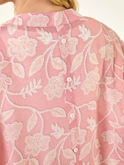 Roman Pink Floral Print V-Neck Button Blouse - Image 5 of 5