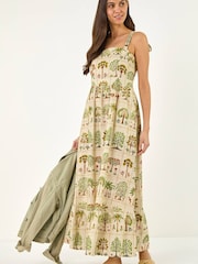Roman Natural Tree Tile Print Strappy Tie Midi Dress - Image 2 of 5