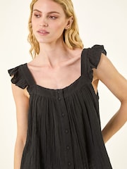 Roman Black Textured Frill Sleeve Cami Top - Image 2 of 5