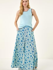 Roman Blue Floral Print Textured Culottes - Image 2 of 5