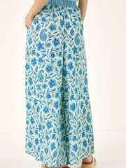 Roman Blue Floral Print Textured Culottes - Image 3 of 5