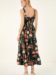 Roman Black Floral Print Tiered Midi Dress - Image 3 of 5