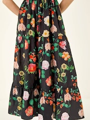 Roman Black Floral Print Tiered Midi Dress - Image 5 of 5