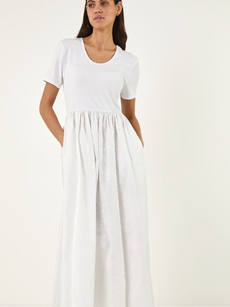 Roman White Floral Print Pocket Midi Dress - Image 1 of 5 Roman White Floral Print Pocket Midi Dress - Image 1 of 5