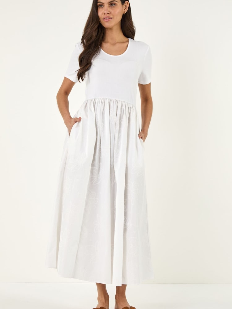 Roman White Floral Print Pocket Midi Dress - Image 2 of 5 Roman White Floral Print Pocket Midi Dress - Image 2 of 5