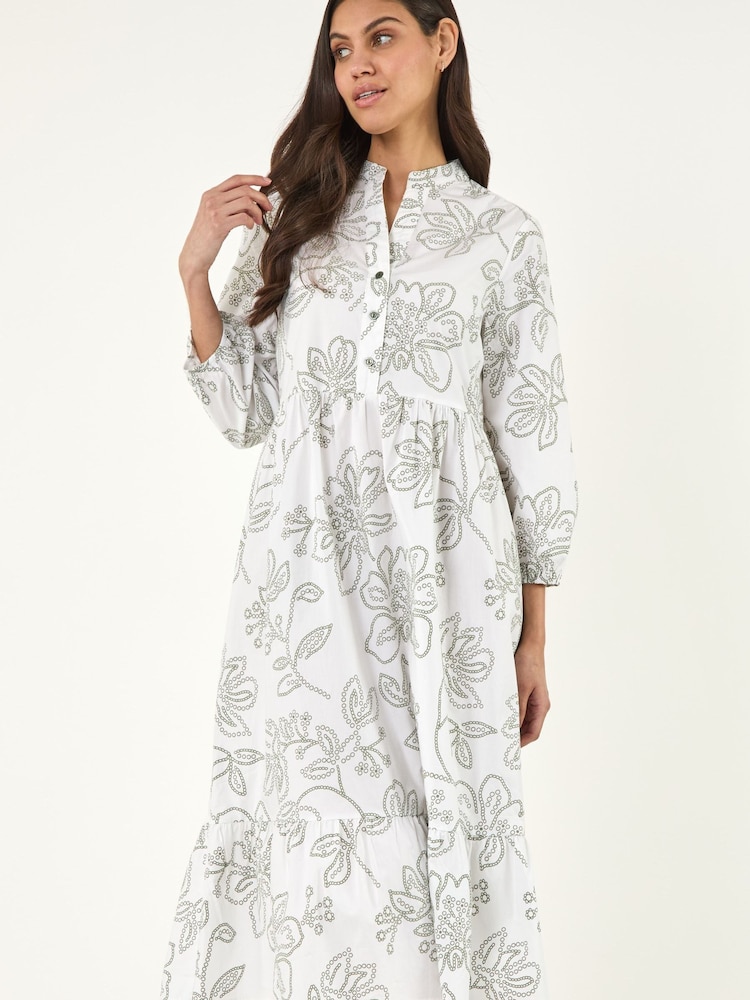 Roman Green Floral Puff Print Buttoned Midi Dress - Image 2 of 5
