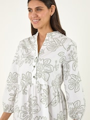 Roman Green Floral Puff Print Buttoned Midi Dress - Image 4 of 5