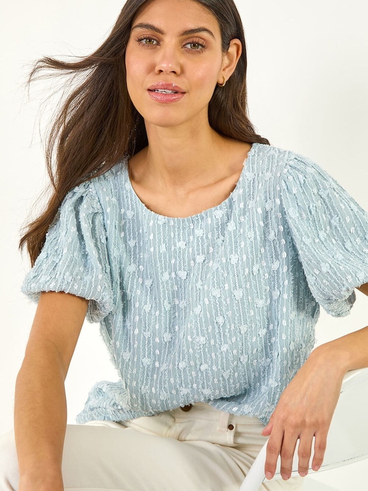 Roman Blue Textured Stitch Top - Image 1 of 5