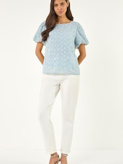 Roman Blue Textured Stitch Top - Image 4 of 5