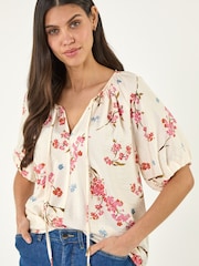 Roman White Floral Print Tie Front Top - Image 1 of 5