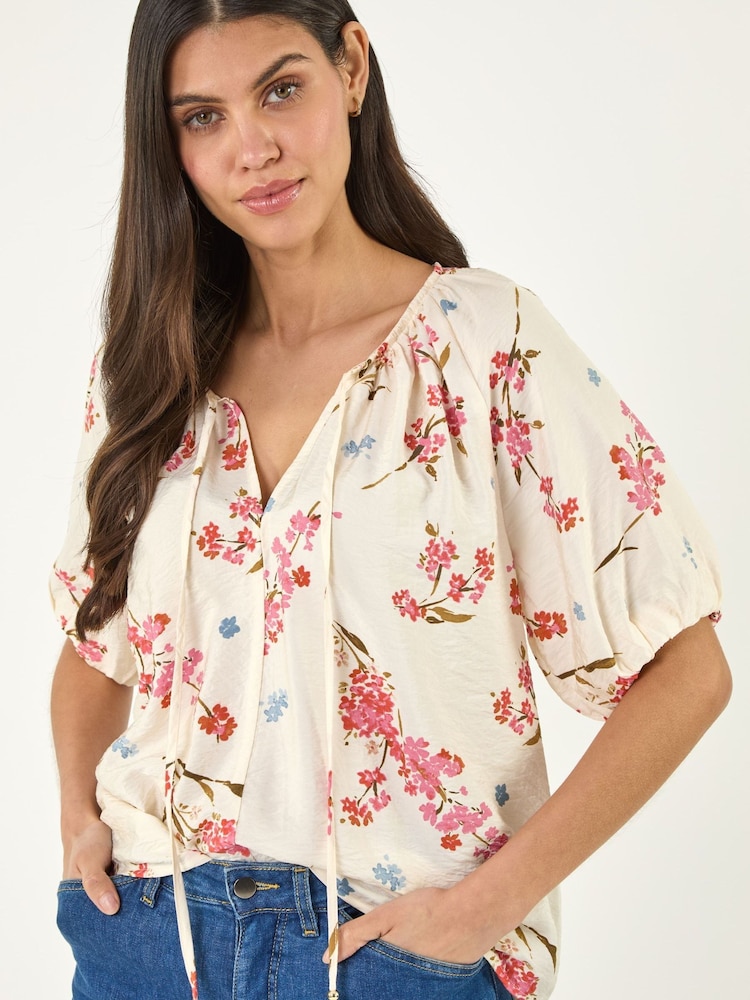 Roman White Floral Print Tie Front Top - Image 1 of 5