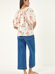 Roman White Floral Print Tie Front Top - Image 3 of 5