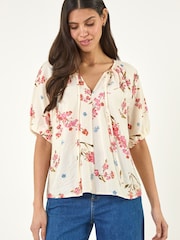 Roman White Floral Print Tie Front Top - Image 4 of 5