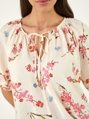 Roman White Floral Print Tie Front Top - Image 5 of 5
