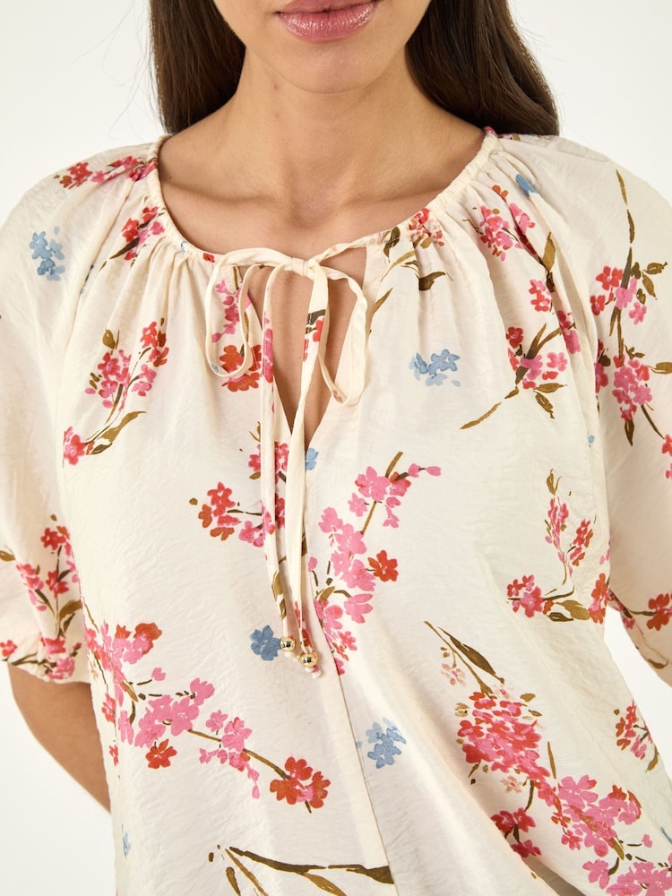 Roman White Floral Print Tie Front Top - Image 5 of 5