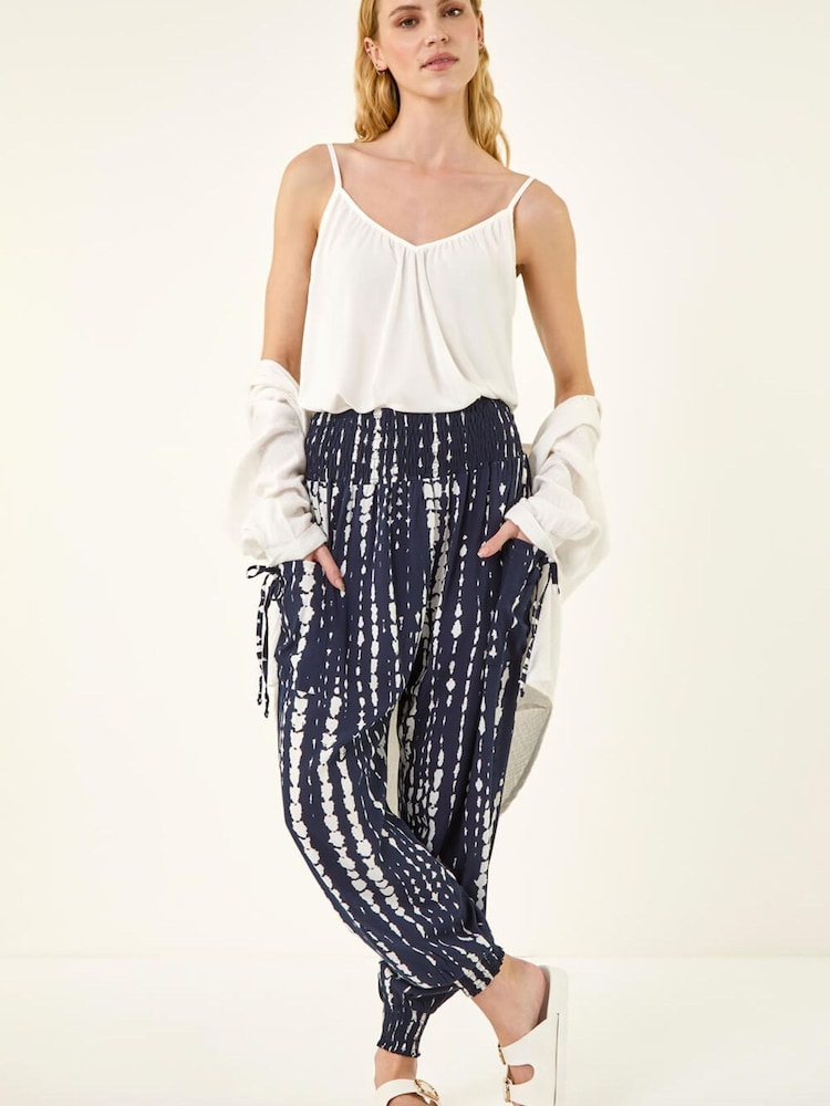 Roman Blue Tie Dye Print Hareem Joggers - Image 1 of 5