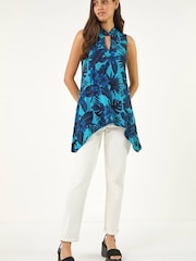 Roman Blue Floral Print Tunic - Image 2 of 5