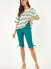 Roman Green Tie Side Stretch Cropped Trousers - Image 2 of 5