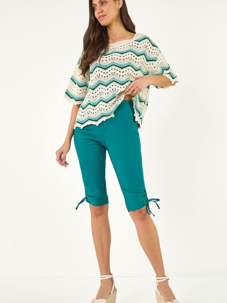 Roman Green Tie Side Stretch Cropped Trousers - Image 2 of 5