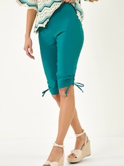 Roman Green Tie Side Stretch Cropped Trousers - Image 4 of 5