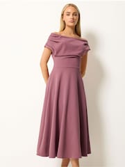 Star by Julien MacDonald Purple Off Shoulder Fit & Flare Dress - Image 1 of 5