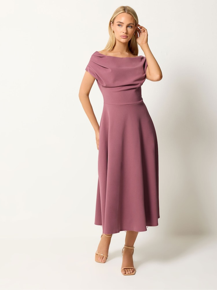 Star by Julien MacDonald Purple Off Shoulder Fit & Flare Dress - Image 2 of 5