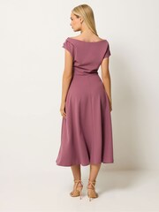Star by Julien MacDonald Purple Off Shoulder Fit & Flare Dress - Image 3 of 5