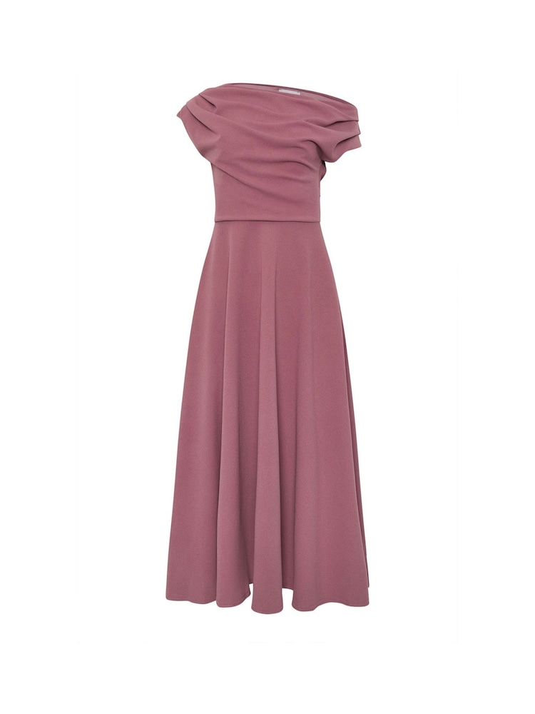 Star by Julien MacDonald Purple Off Shoulder Fit & Flare Dress - Image 5 of 5