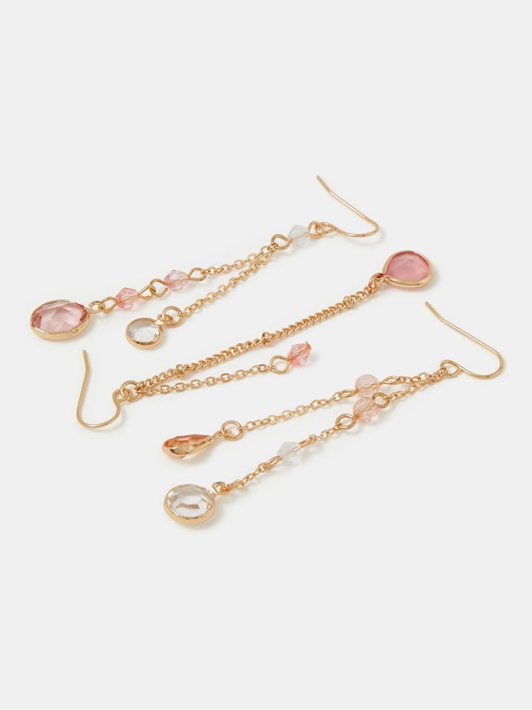 Accessorize Pink Gem Chain Drop Earrings 3 Pack - Image 1 of 2 Accessorize Pink Gem Chain Drop Earrings 3 Pack - Image 1 of 2