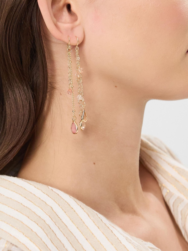 Accessorize Pink Gem Chain Drop Earrings 3 Pack - Image 2 of 2 Accessorize Pink Gem Chain Drop Earrings 3 Pack - Image 2 of 2