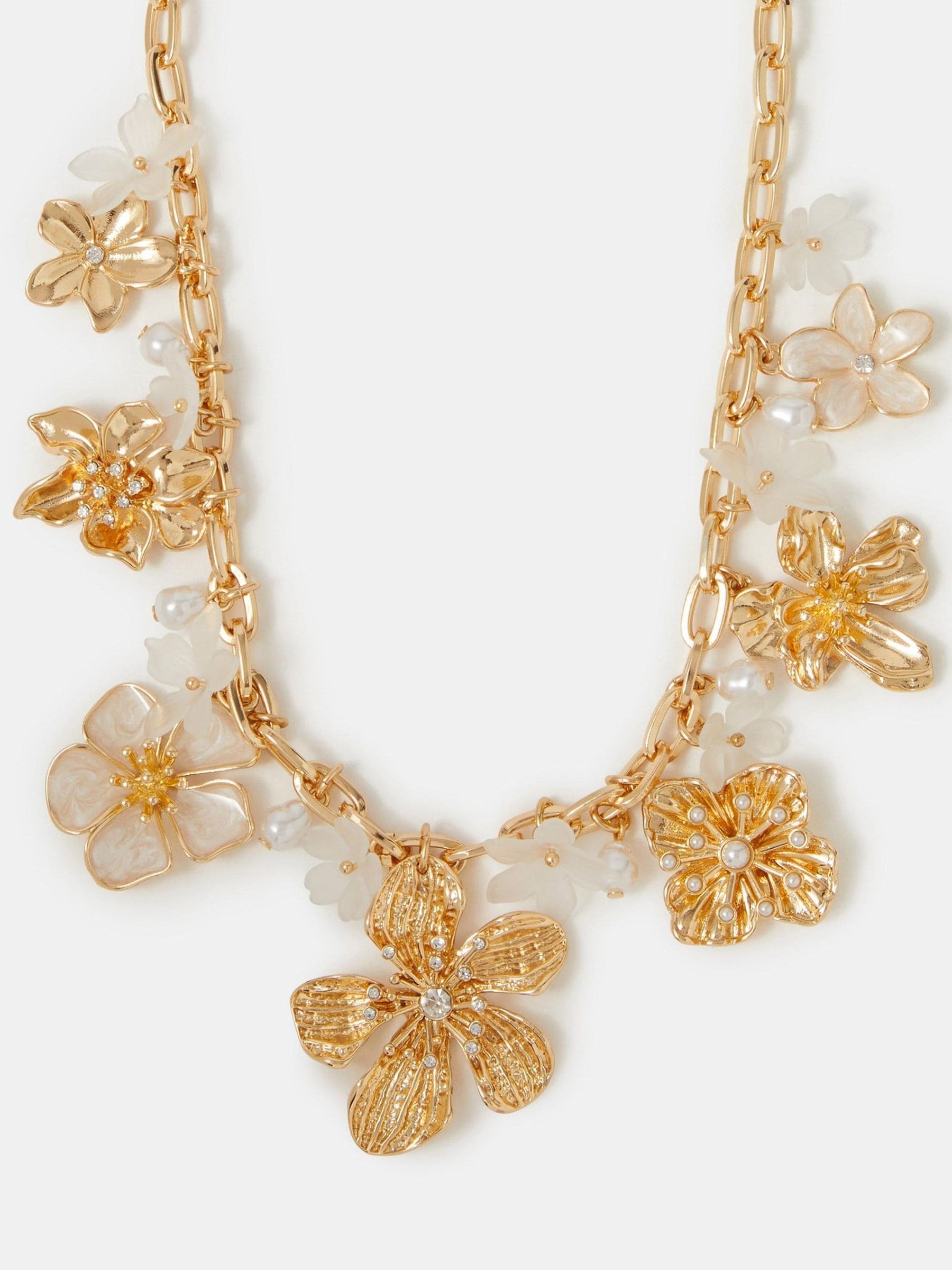 Buy Accessorize Cream Statement Pearl Flower Necklace from the
