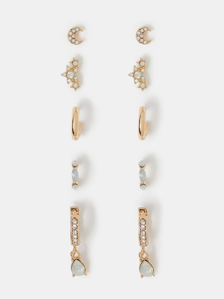 Accessorize Gold Tone Stone Stud & Hoop Earrings 5 Pack - Image 1 of 2 Accessorize Gold Tone Stone Stud & Hoop Earrings 5 Pack - Image 1 of 2