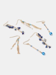 Accessorize Blue Delicate Stone Drop Earrings 3 Pack - Image 1 of 2