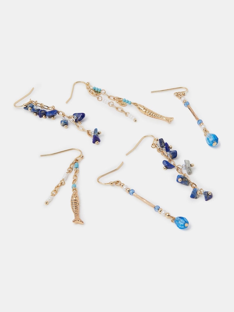 Accessorize Blue Delicate Stone Drop Earrings 3 Pack - Image 1 of 2