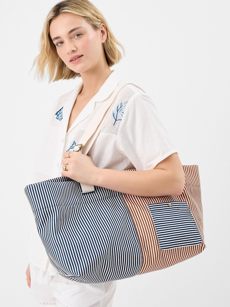 Accessorize Blue Large Stripe Shopper Bag - Image 3 of 3 Accessorize Blue Large Stripe Shopper Bag - Image 3 of 3