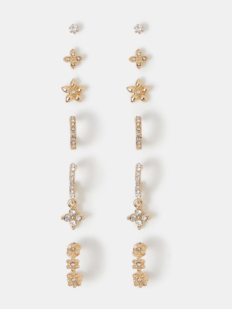 Accessorize Gold Tone Flower Stud & Hoop Earrings 6 Pack - Image 1 of 2 Accessorize Gold Tone Flower Stud & Hoop Earrings 6 Pack - Image 1 of 2