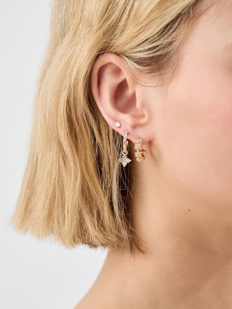 Accessorize Gold Tone Flower Stud & Hoop Earrings 6 Pack - Image 2 of 2 Accessorize Gold Tone Flower Stud & Hoop Earrings 6 Pack - Image 2 of 2