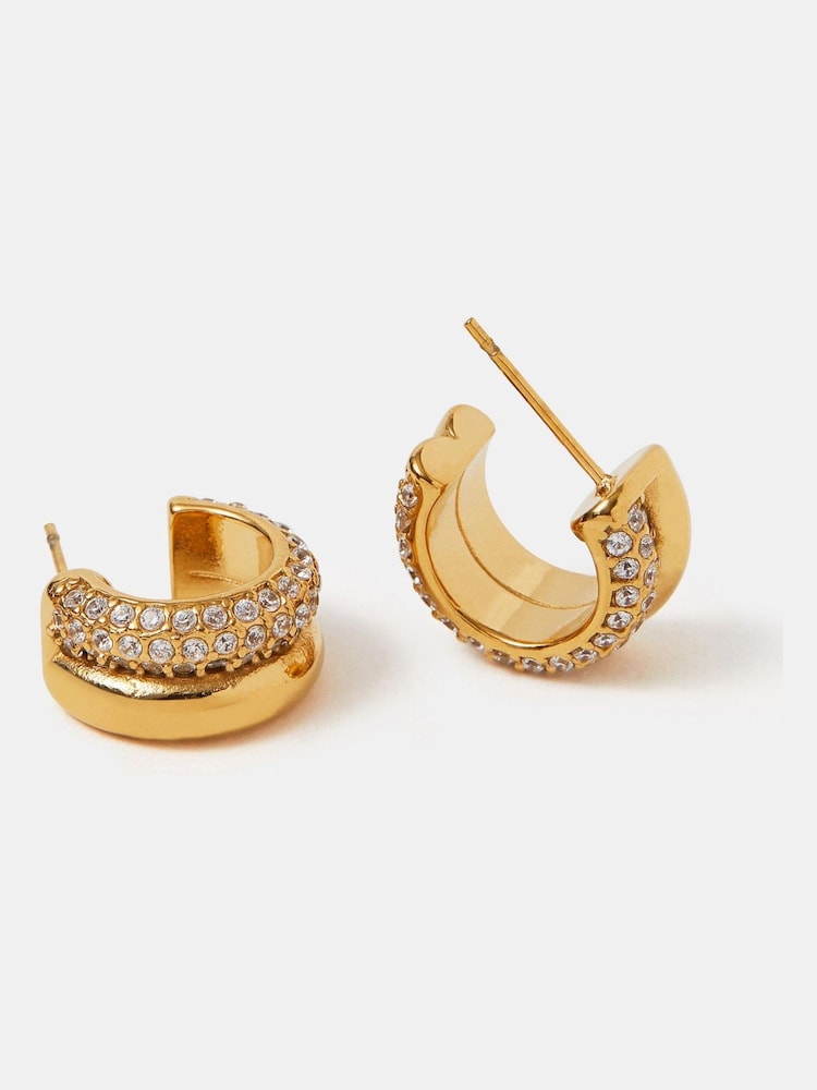 Accessorize Gold Stainless Steel Pavé Double Hoop Earrings - Image 1 of 2