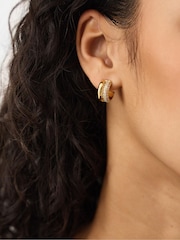 Accessorize Gold Stainless Steel Pavé Double Hoop Earrings - Image 2 of 2