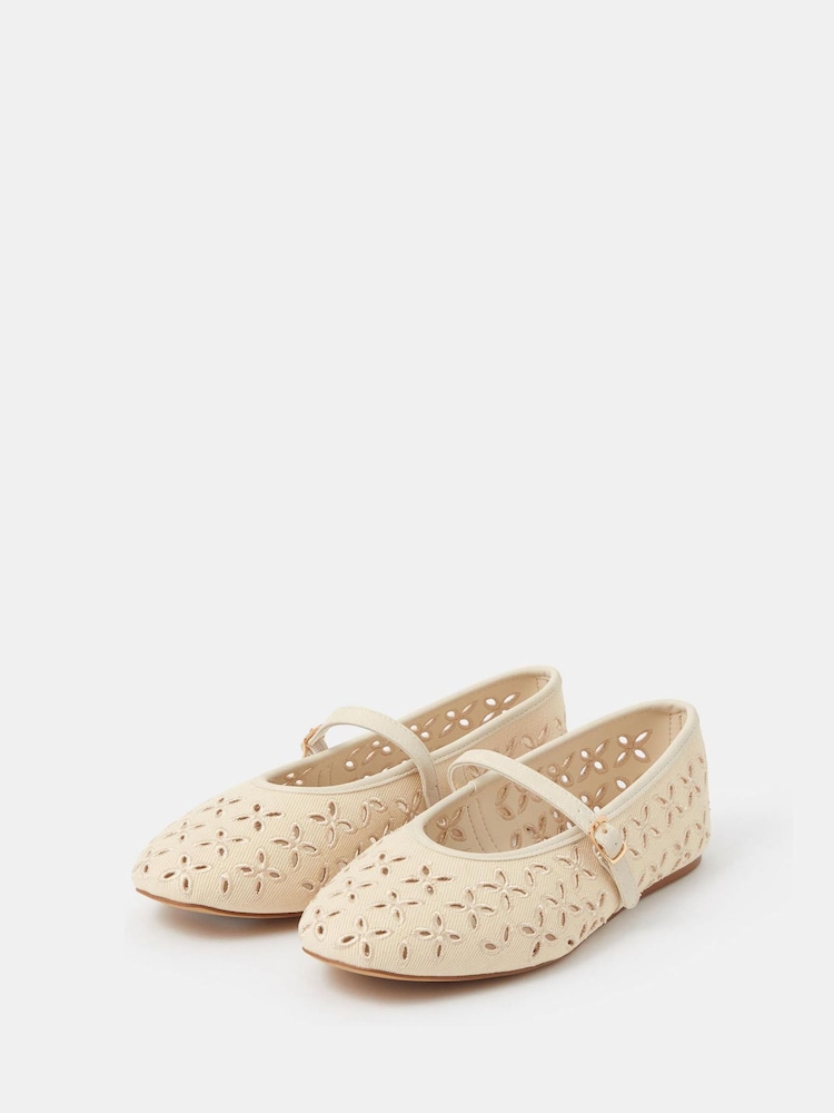 Accessorize Cream Cut Out Mary Jane Ballet Flats - Image 1 of 2