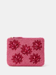 Accessorize Pink Floral Beaded Pouch - Image 1 of 2
