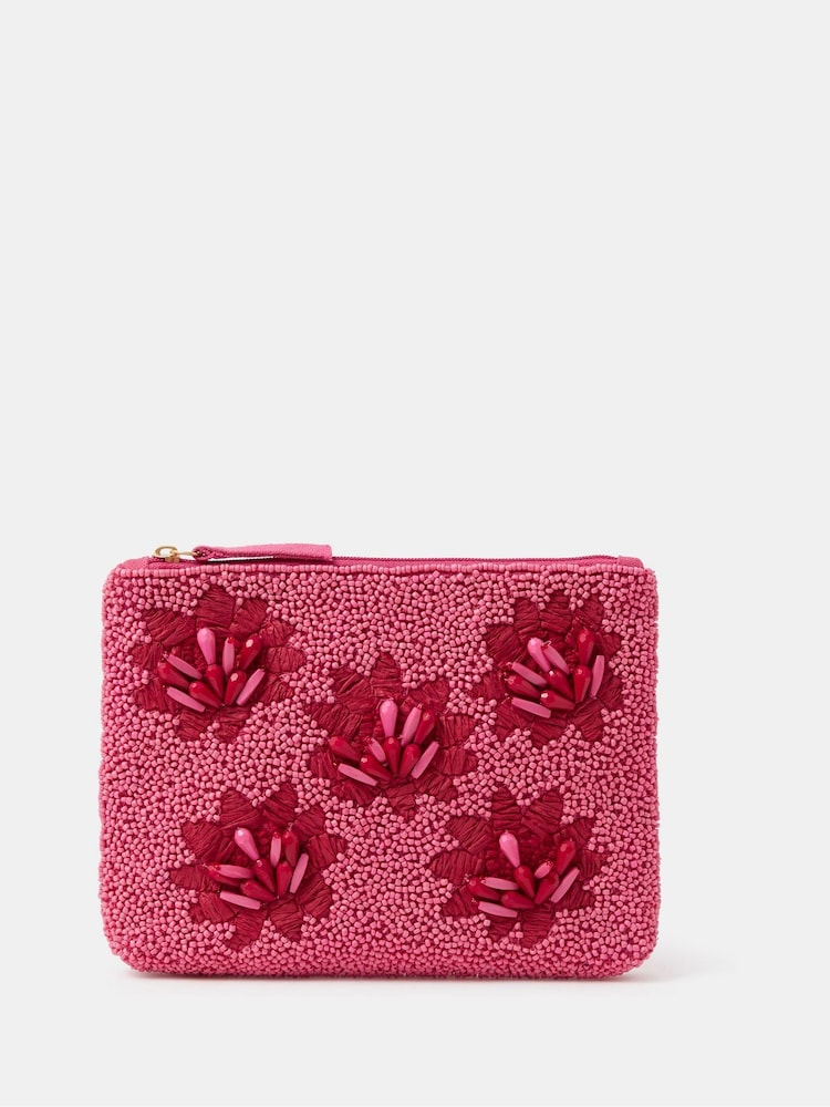 Accessorize Pink Floral Beaded Pouch - Image 1 of 2
