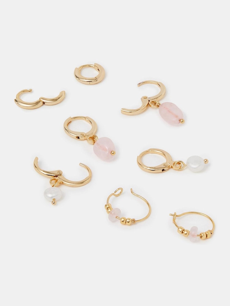 Accessorize 14ct Gold Plated Small Bead Hoop Earrings 4 Pack - Image 1 of 1