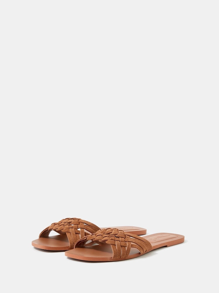 Accessorize Brown Woven Leather Slide Sandals - Image 1 of 2