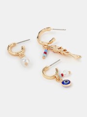 Accessorize Gold Tone Fish Charm Hoop Earrings 3 Pack - Image 1 of 2