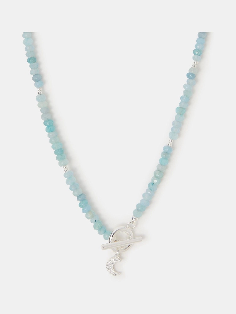 Accessorize Blue Sterling Silver Plated Celestial Quartz T-Bar Necklace - Image 1 of 2