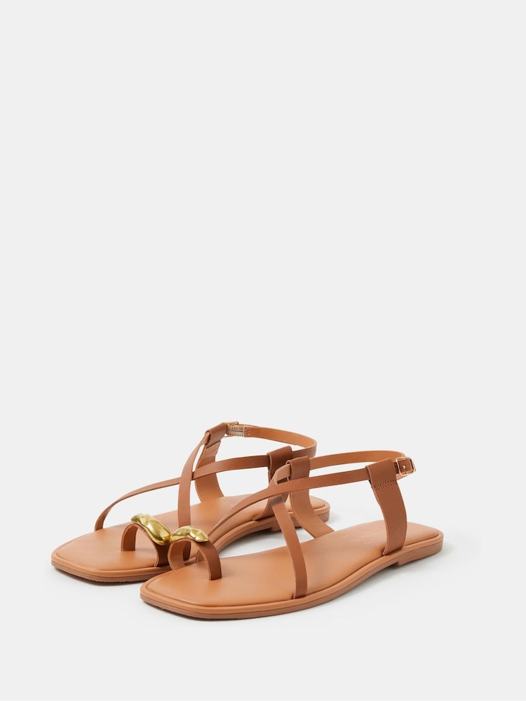 Accessorize Brown Metal Toe Detail Strappy Sandals - Image 2 of 3